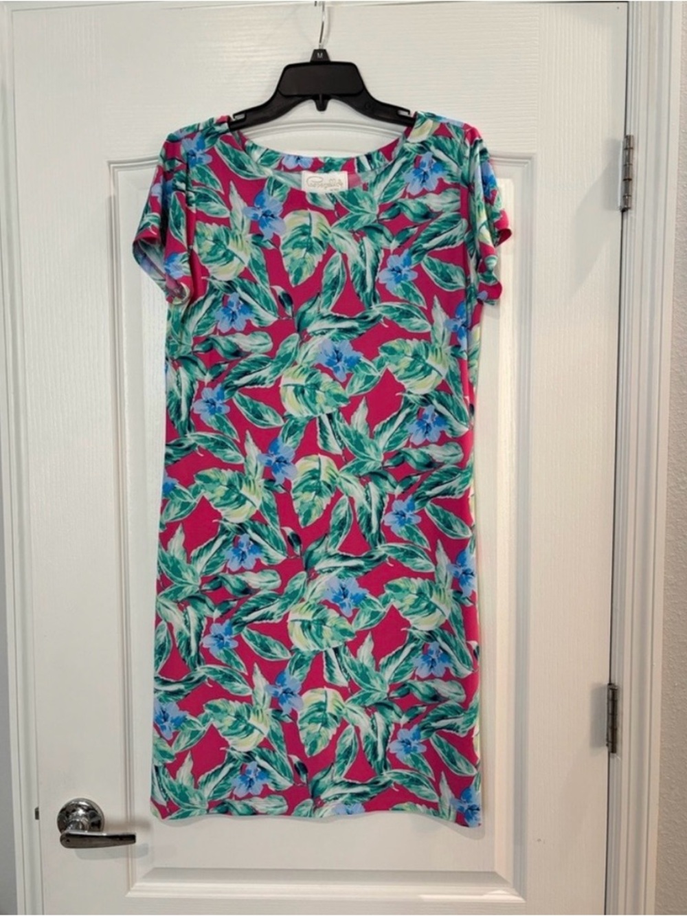 Pappagallo Pink and Green Floral Dress, Size Medium